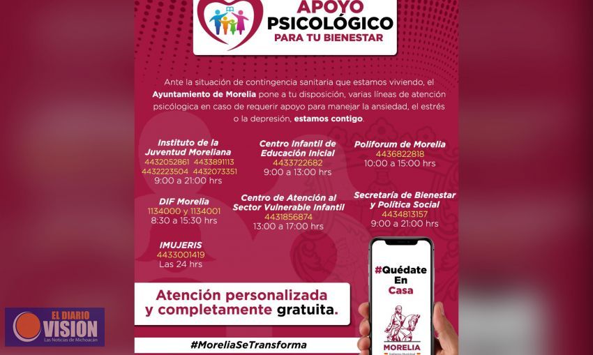 Apertura Gobierno de Morelia líneas de atención psicológica ante COVID-19
