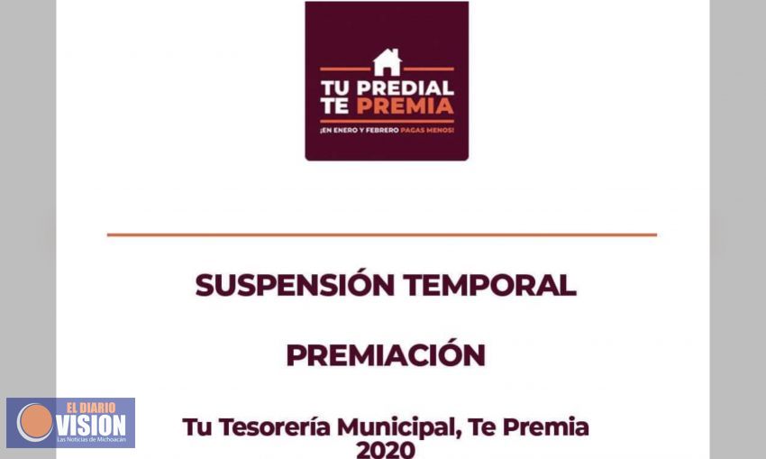 Tesorería Morelia suspende temporalmente premiación a contribuyentes cumplidos