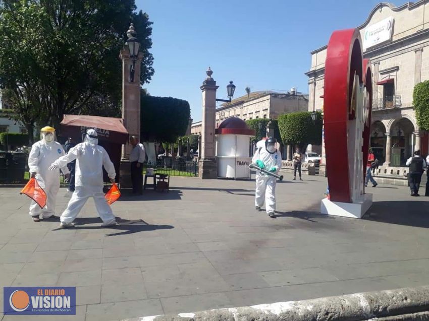 Gobierno de Morelia, comienza con la sanitizacion de plazas públicas 