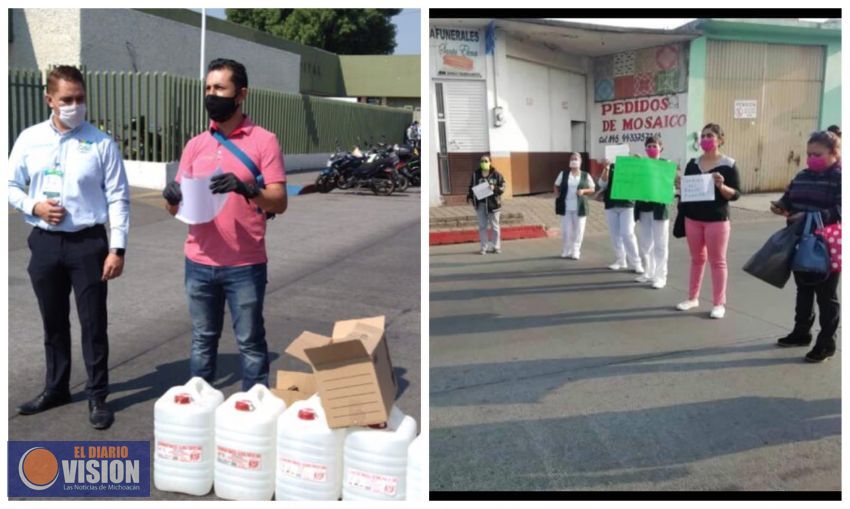 Ante falta de insumos en IMSS Zacapu se manifiestan trabajadores; Ayuntamiento realiza una donación