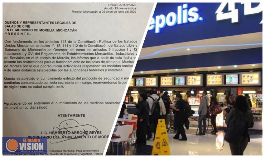 Avala Gobierno de Morelia reapertura de salas de cine