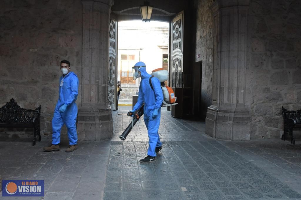 Gobierno de Morelia, mantiene acciones de sanitizacion en espacios públicos oficinas municipales 