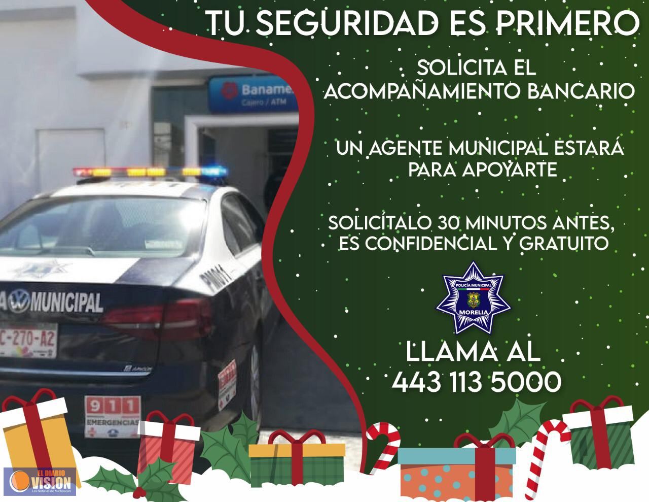 Policía Morelia refuerza vigilancia en zonas bancarias 