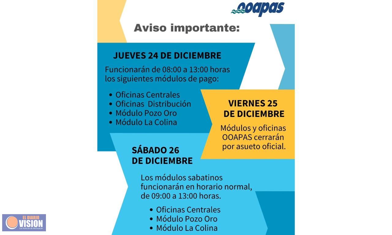 OOAPAS recuerda sus horarios de atención para época navideña 