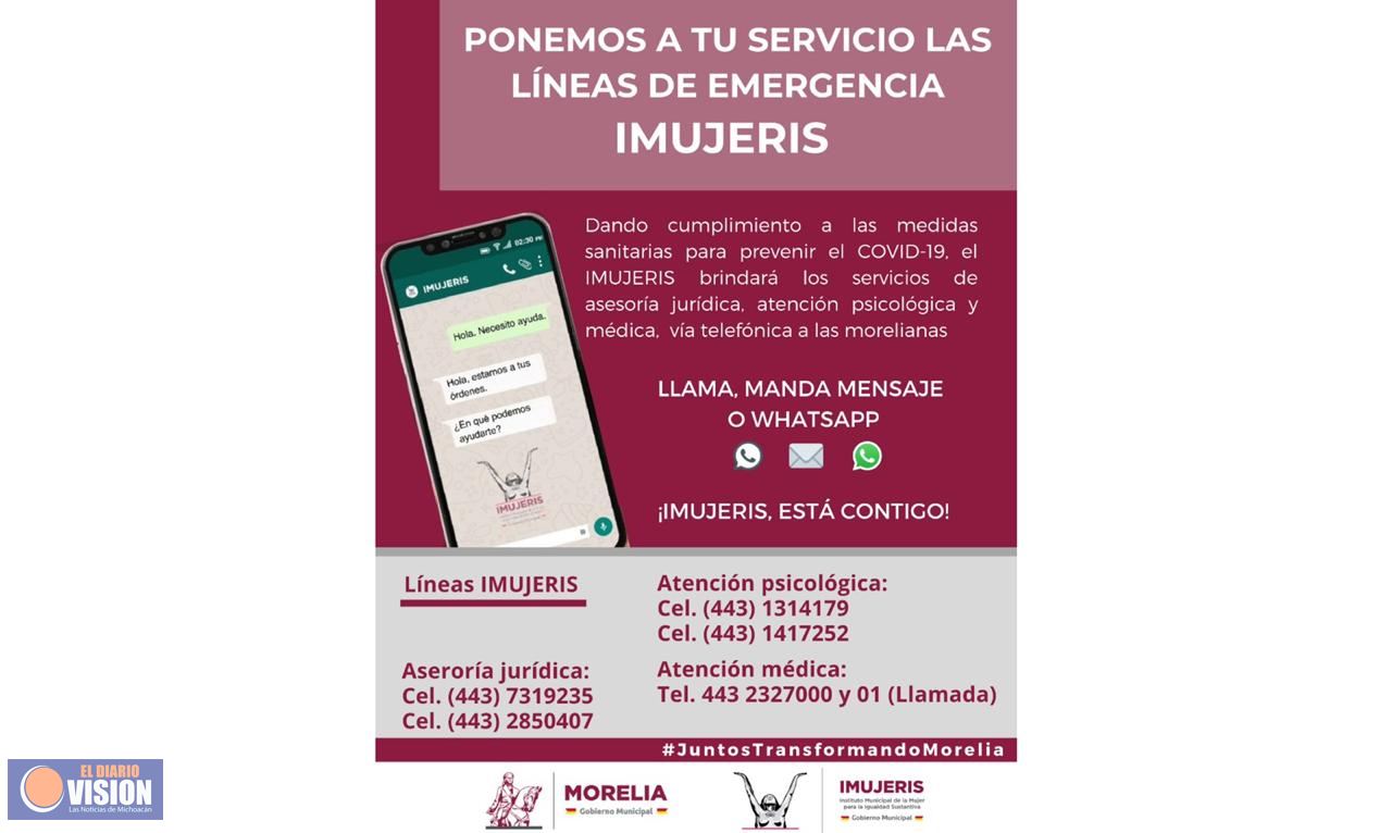 Activa Líneas de Emergencia INMUJERIS para brindar atención a las morelianas 