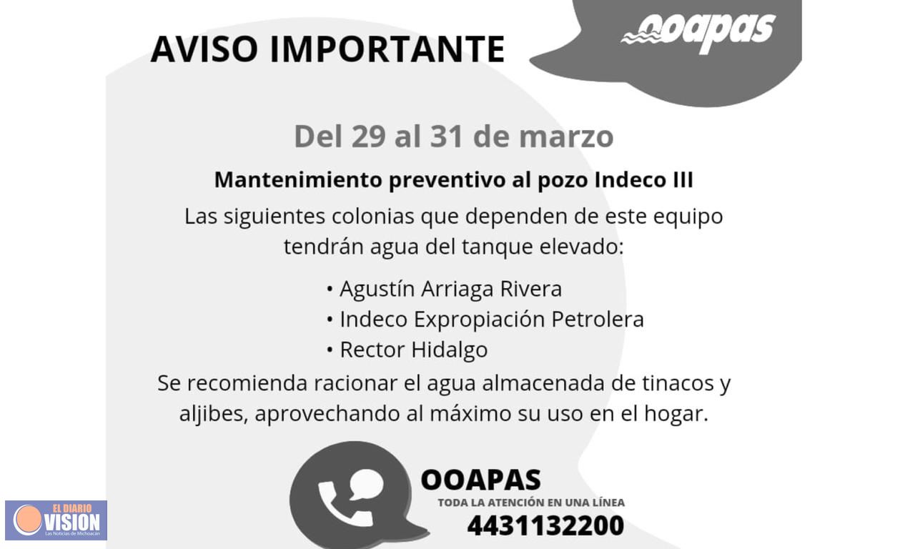 Dará OOAPAS mantenimiento preventivo al pozo Indeco III