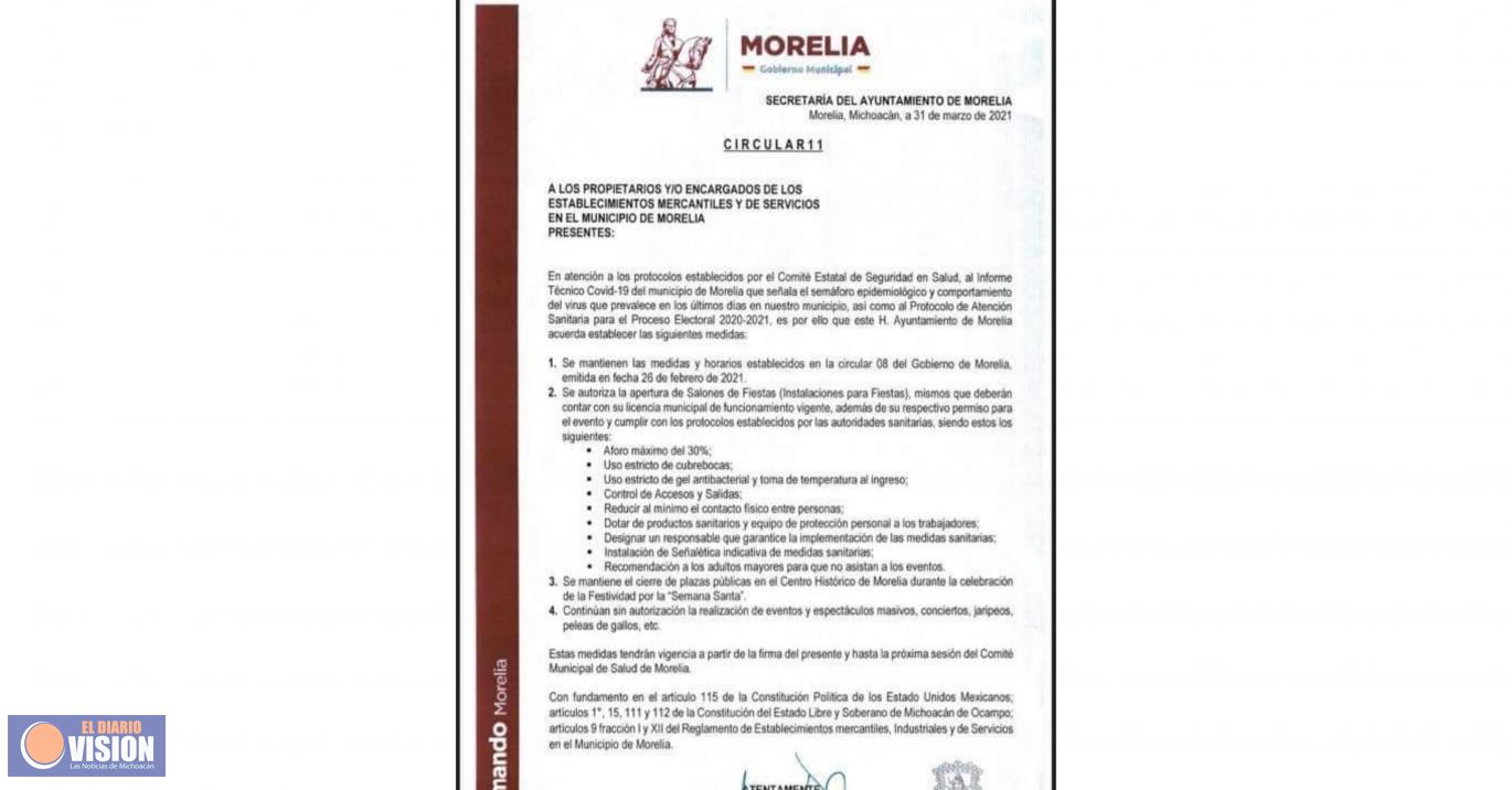 Dispone Gobierno de Morelia de nuevas medidas ante contingencia sanitaria