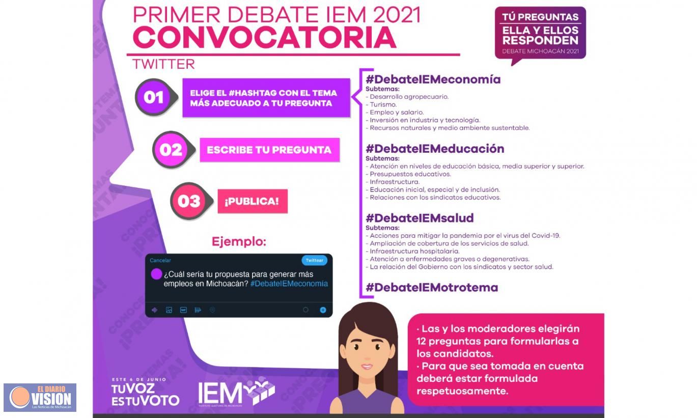 Convoca IEM a ciudadan@s a participar en el 1er debate a la gubernatura del estado 