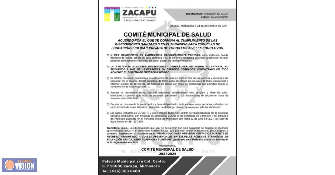 Comité de Salud, acuerda fomentar el sistema educativo híbrido en Zacapu